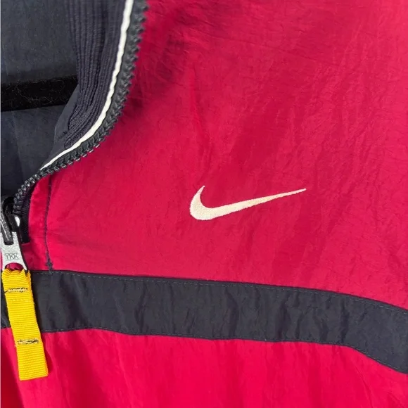Vintage 90’s Nike Reversible Quarter Zip Windbreaker Jacket Red/Navy/Yellow M - Picture 3 of 15